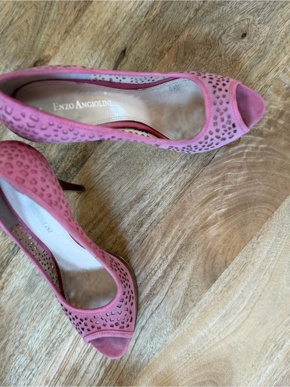 Enzo Angiolini Rose Pink Suede Laser-Cut Peep-Toe Heels